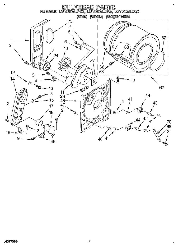 BULKHEAD Diagram and Parts List for LGT5624BW2  Whirlpool Dryer