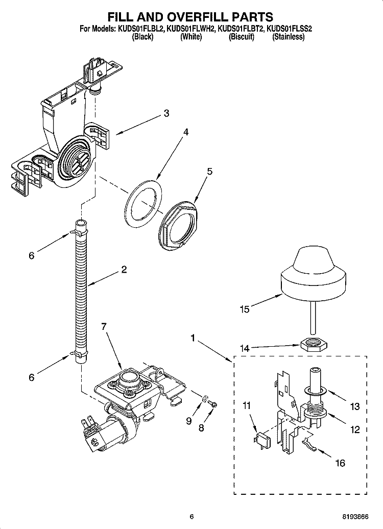 FILL AND OVERFILL PARTS Diagram and Parts List for KUDS01FLBL2  KitchenAid Dishwasher