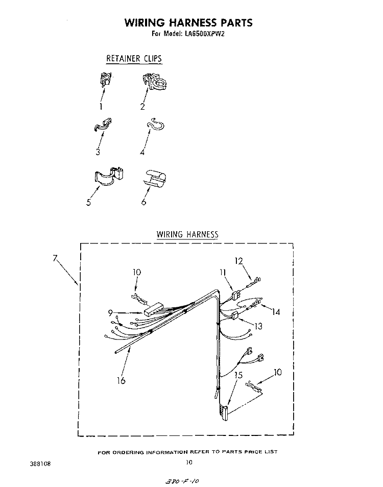 WIRING HARNESS Diagram and Parts List for LA6500XPW2  Whirlpool Washer