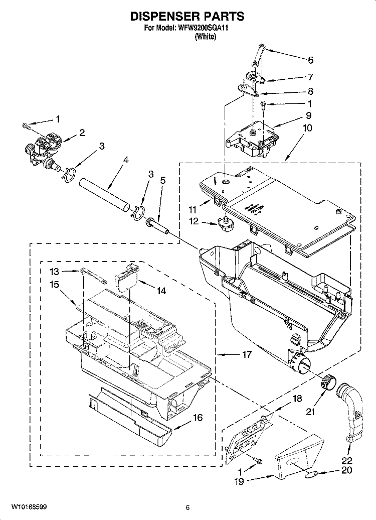 DISPENSER PARTS Diagram and Parts List for WFW9200SQA11  Whirlpool Washer