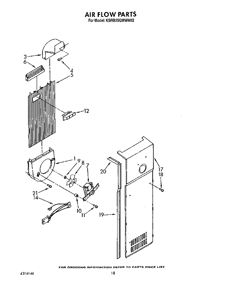 AIR FLOW Diagram and Parts List for KSRB25QWAL02  KitchenAid Refrigerator