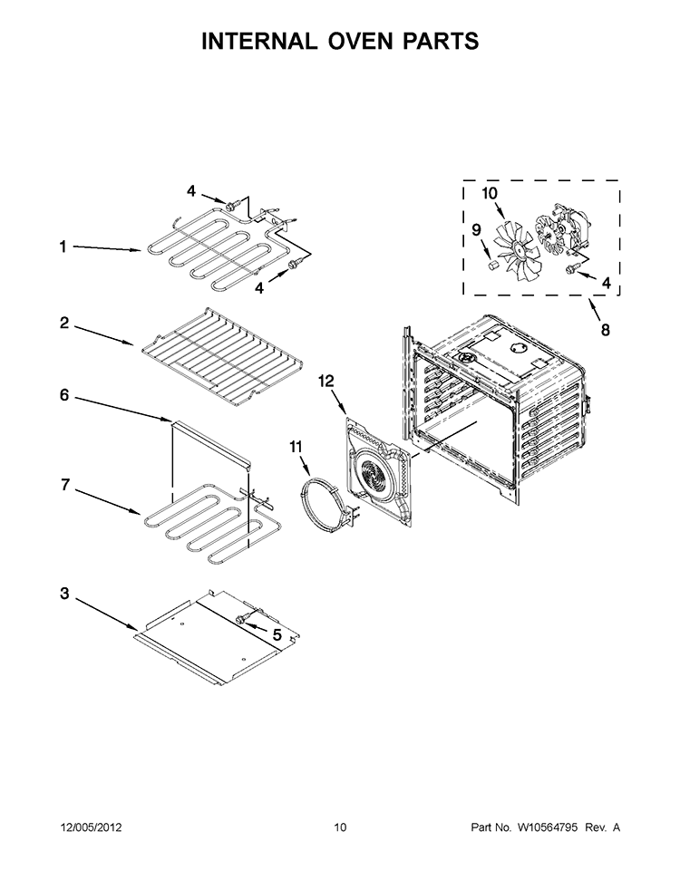 INTERNAL OVEN PARTS Diagram and Parts List for WOD93EC0AW01  Whirlpool Wall Oven