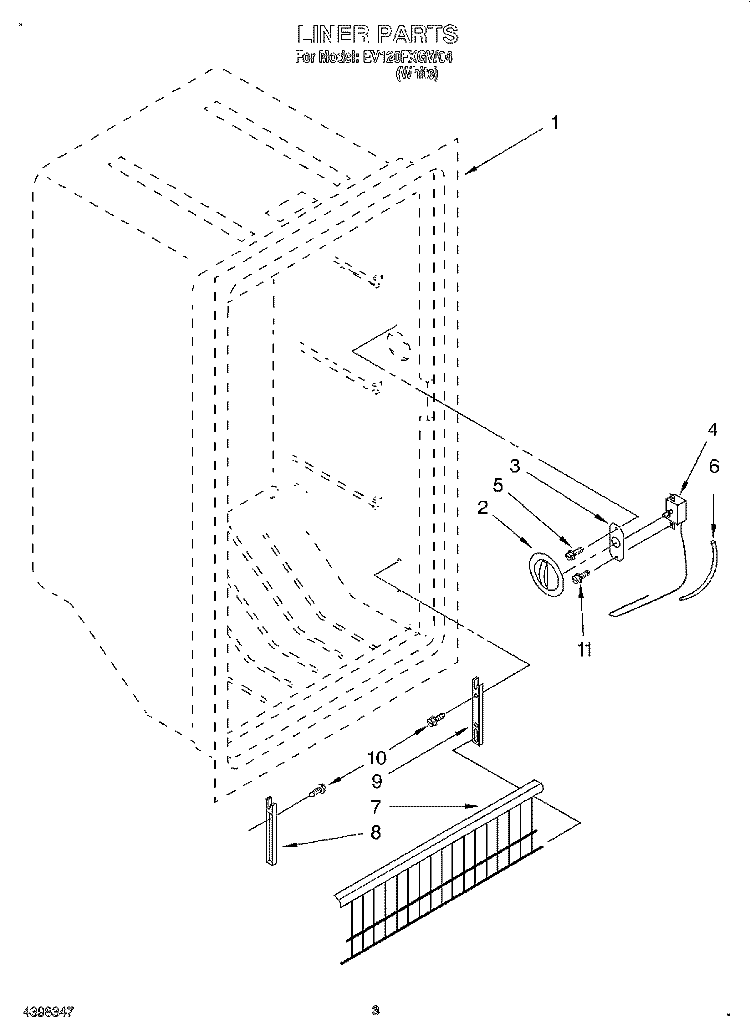 LINER, OPTIONAL Diagram and Parts List for EV120FXGW04  Whirlpool Freezer