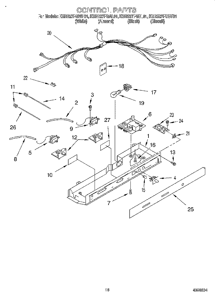 CONTROL Diagram and Parts List for KSRS27FGBL01  KitchenAid Refrigerator