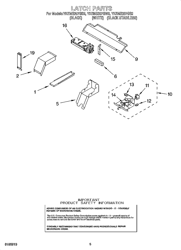 LATCH PARTS Diagram and Parts List for YKEMS307GW2  KitchenAid Microwave Oven Combo