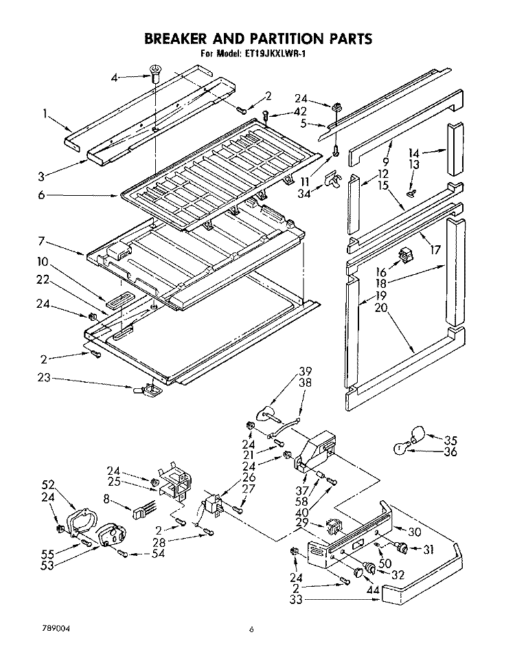 BREAKER AND PARTITION Diagram and Parts List for ET19JKXLWR1  Whirlpool Refrigerator