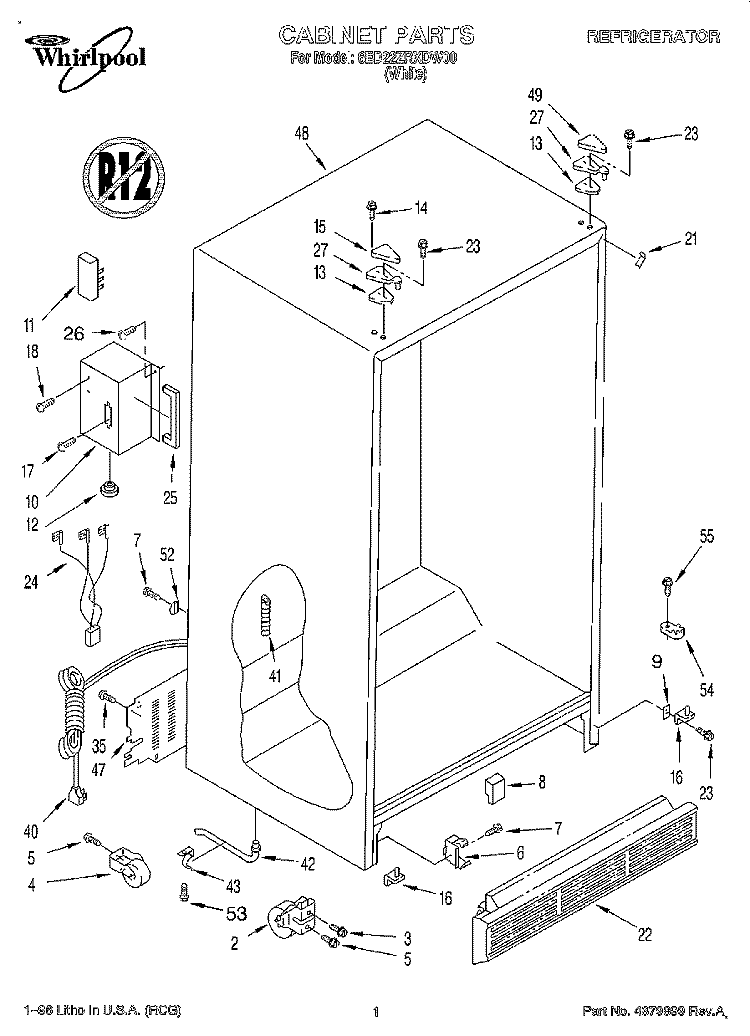 CABINET Diagram and Parts List for 6ED22ZRXDW00  Whirlpool Refrigerator