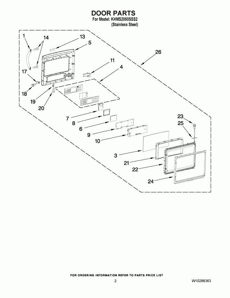DOOR PARTS Diagram and Parts List for KHMS2050SSS2  KitchenAid Microwave
