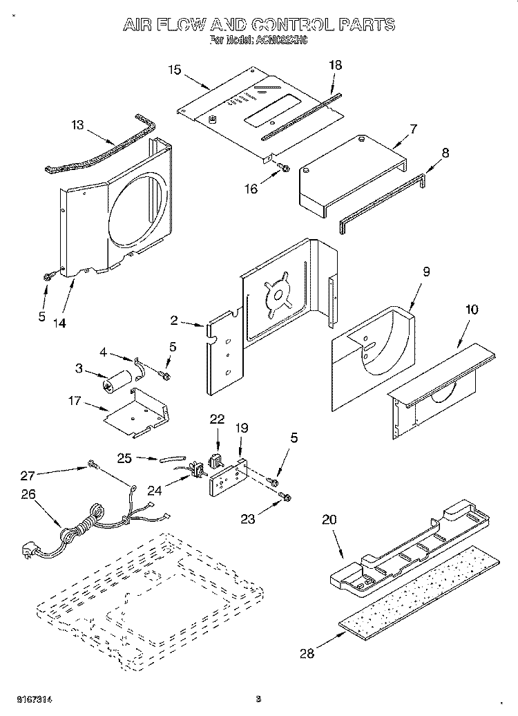 AIR FLOW AND CONTROL Diagram and Parts List for ACM082XH0  Whirlpool Air Conditioner
