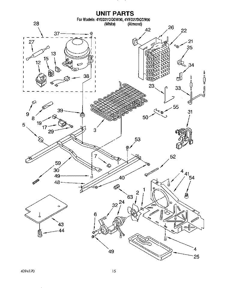 UNIT Diagram and Parts List for 4YED27DQDW00  Whirlpool Refrigerator