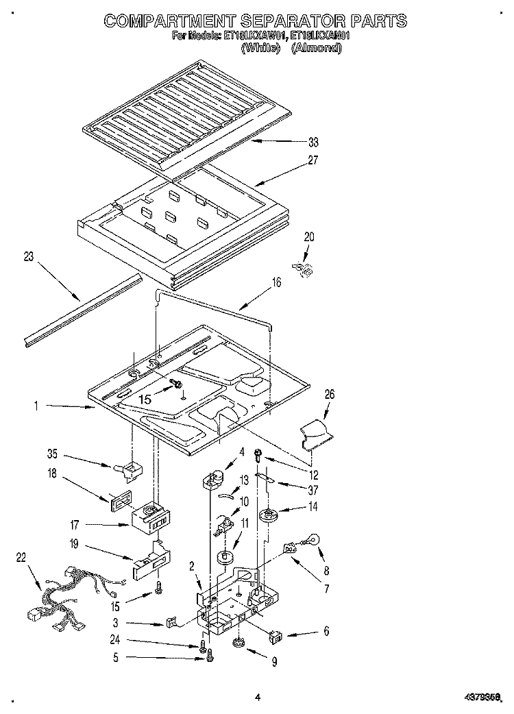 COMPARTMENT SEPARATOR Diagram and Parts List for ET18LKXAN01  Whirlpool Refrigerator