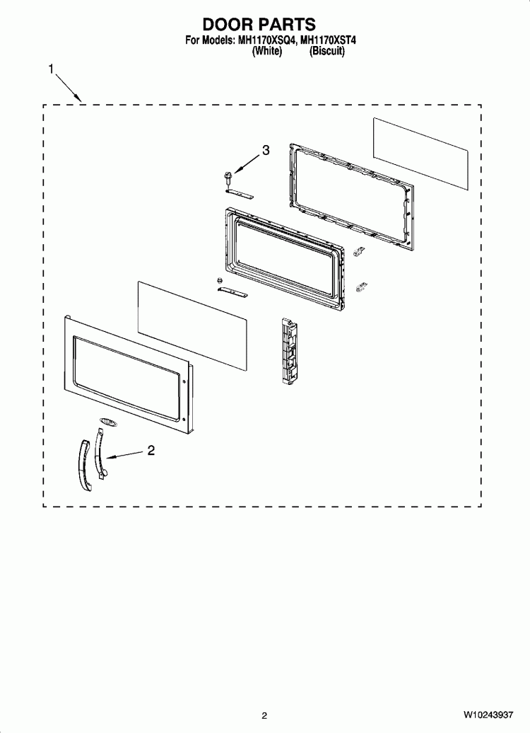 DOOR PARTS Diagram and Parts List for MH1170XST4  Whirlpool Microwave
