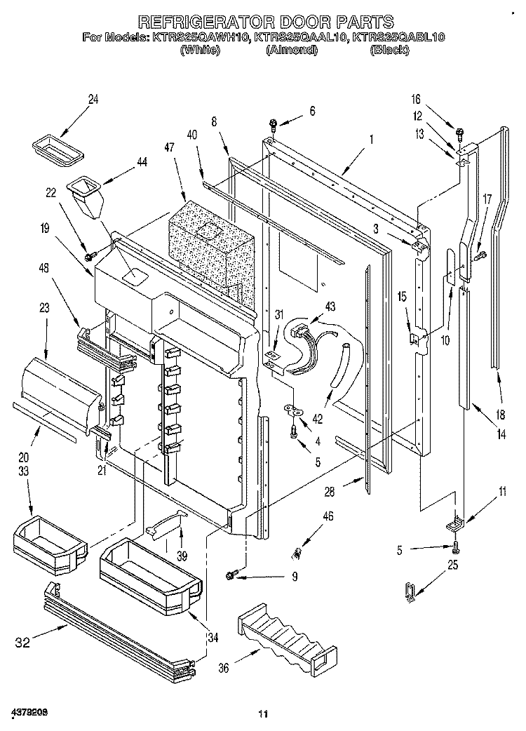 REFRIGERATOR DOOR Diagram and Parts List for KTRS25QAAL10  KitchenAid Refrigerator