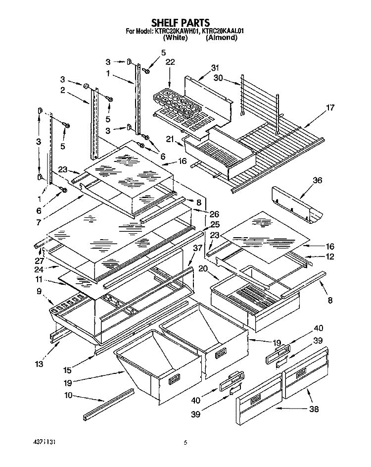 SHELF, LITERATURE Diagram and Parts List for KTRC20KAWH01  Whirlpool Refrigerator