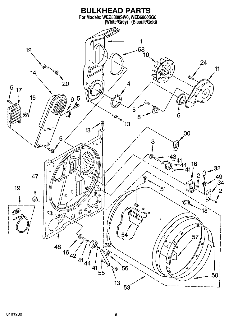 BULKHEAD PARTS, OPTIONAL PARTS (NOT INCLUDED) Diagram and Parts List for WED5800SG0  Whirlpool Dryer