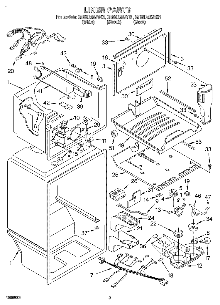 LINER Diagram and Parts List for GT22DMXJB01  Whirlpool Refrigerator