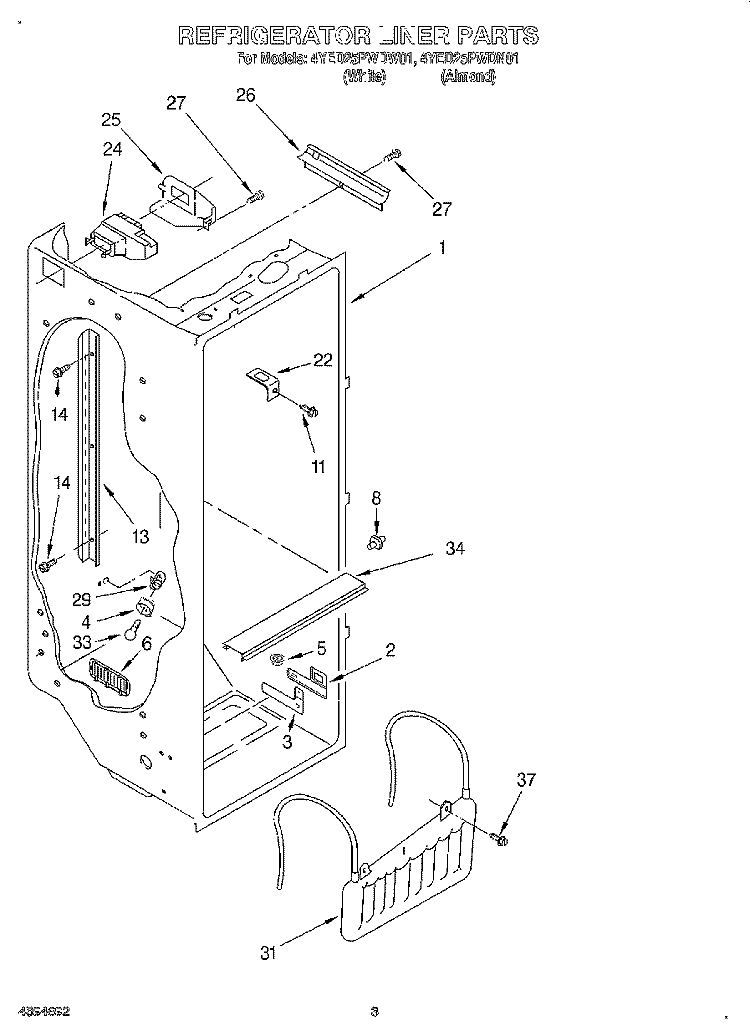 REFRIGERATOR LINER Diagram and Parts List for 4YED25PWDW01  Whirlpool Refrigerator