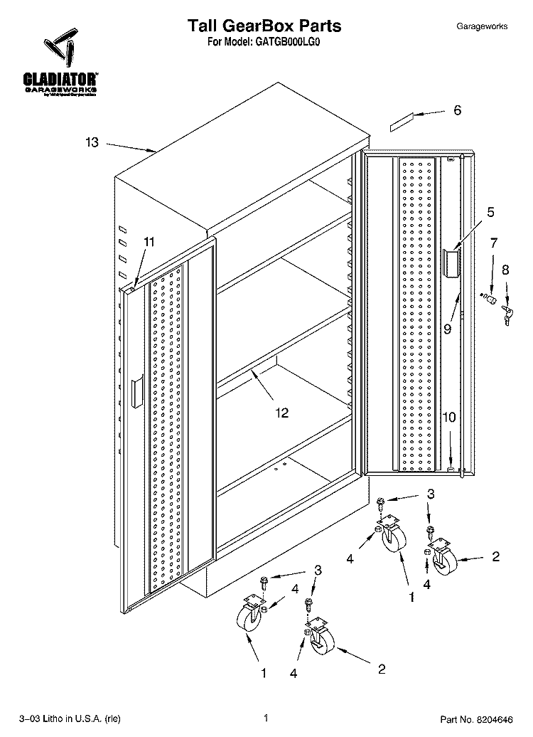 Tall GearBox Parts - OPTIONAL PARTS (NOT INCLUDED) Diagram and Parts List for GATGB000LG0  Whirlpool Cabinet