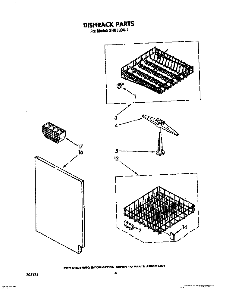 DISHRACK Diagram and Parts List for SHU30041  Whirlpool Dishwasher