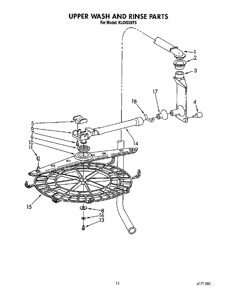 UPPER WASH AND RINSE Diagram and Parts List for KUDI220T5  KitchenAid Dishwasher