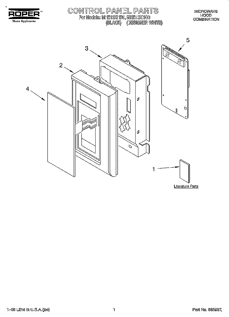 CONTROL PANEL, LITERATURE Diagram and Parts List for MHE13XHB0  Roper Microwave