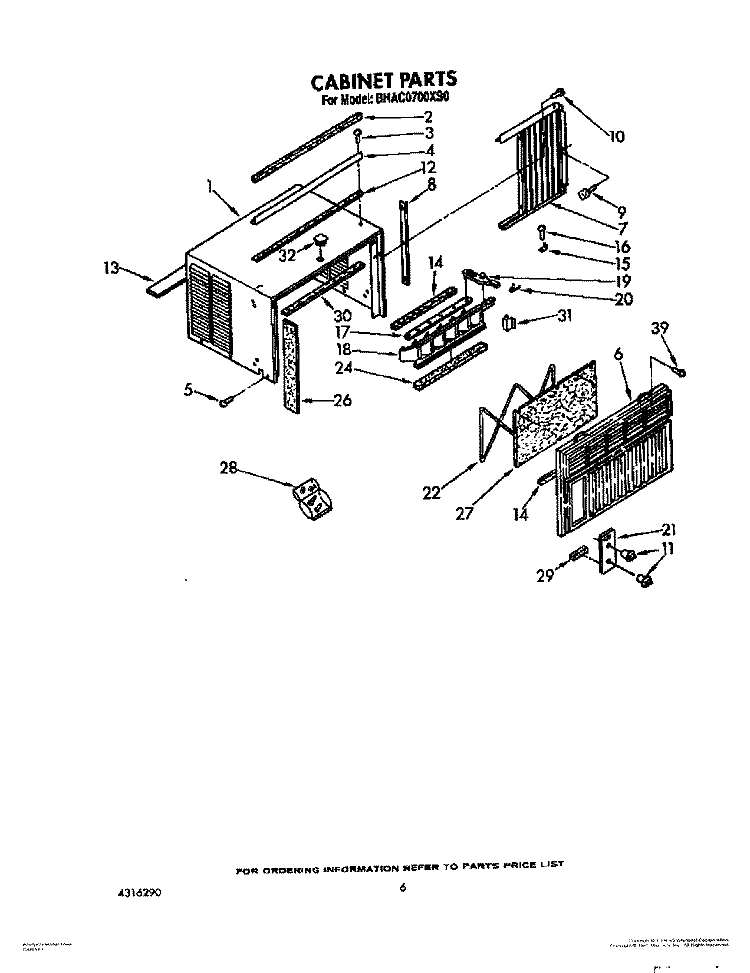 CABINET Diagram and Parts List for BHAC0700XS0  Whirlpool Air Conditioner