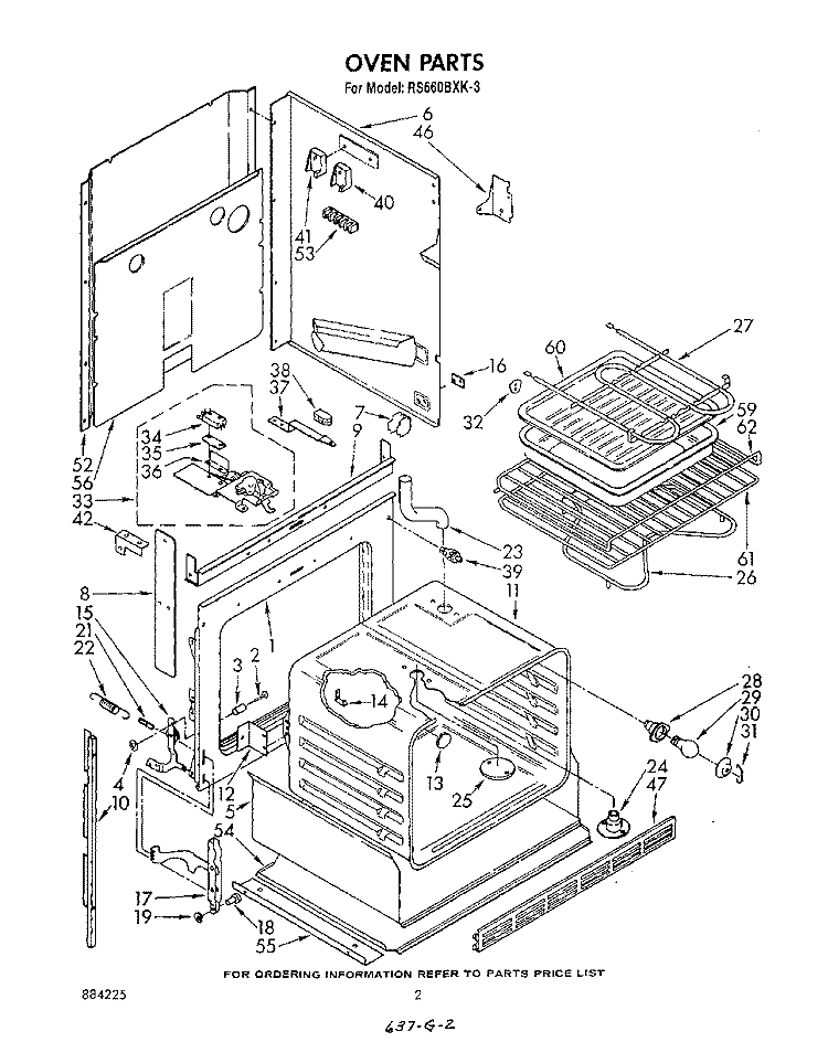 OVEN Diagram and Parts List for RS660BXK3  Whirlpool Range
