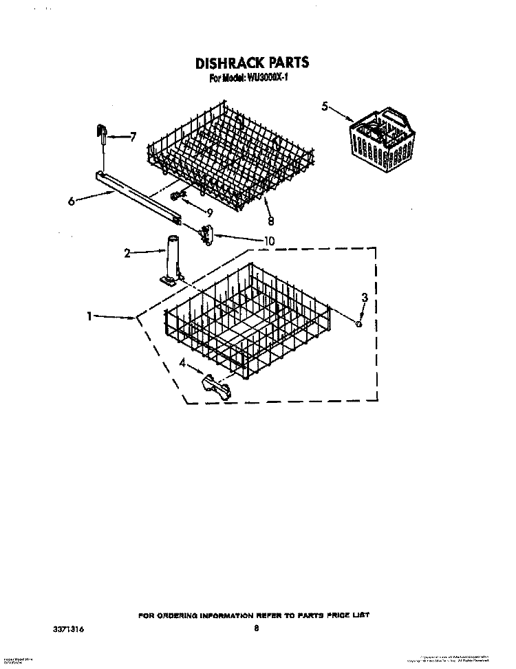 DISHRACK Diagram and Parts List for WU3000X1  Roper Dishwasher