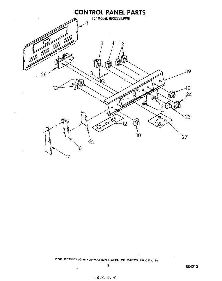 CONTROL PANEL Diagram and Parts List for RF306BXPW0  Whirlpool Range