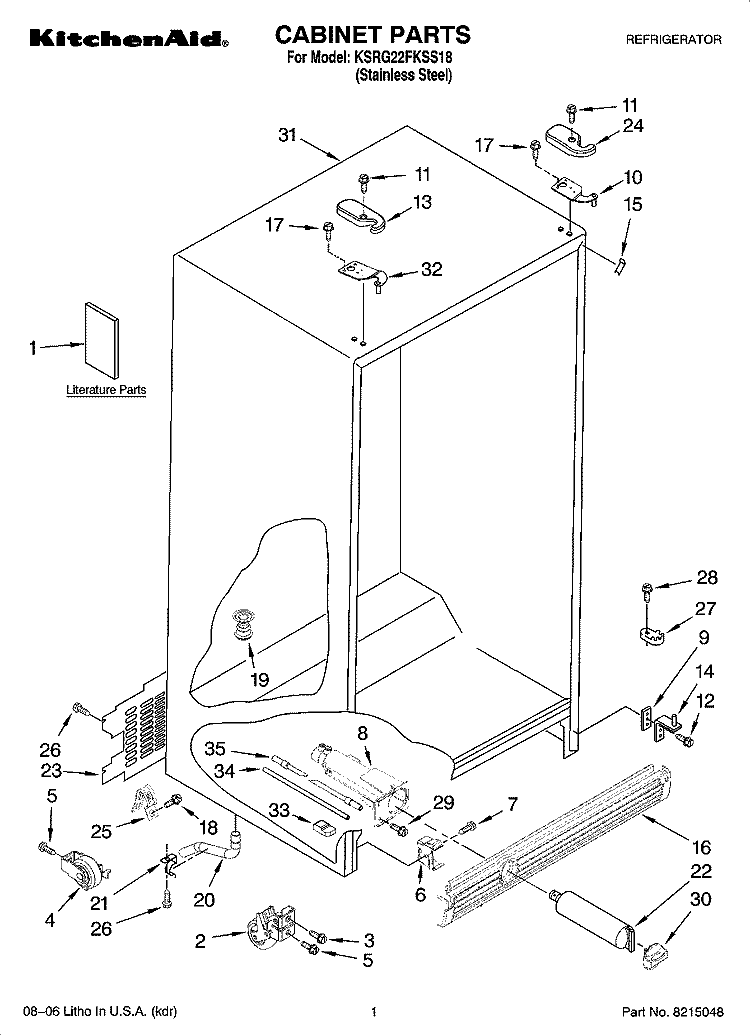 CABINET PARTS Diagram and Parts List for KSRG22FKSS18  KitchenAid Refrigerator