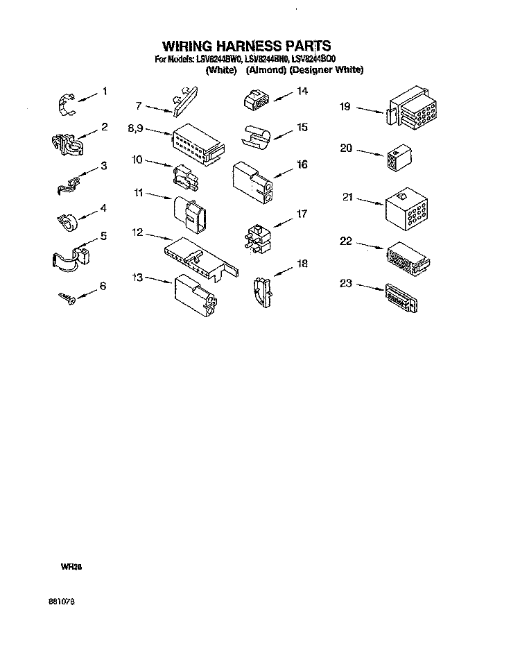 WIRING HARNESS Diagram and Parts List for LSV8244BN0  Whirlpool Washer