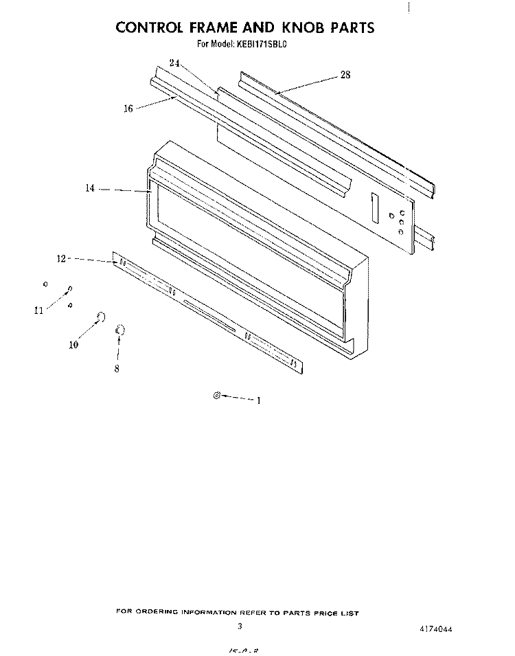 CONTROL FRAME AND KNOB Diagram and Parts List for KEBI171SBL0  KitchenAid Wall Oven