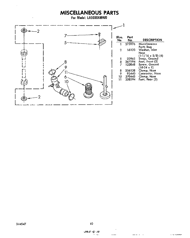 MISCELLANEOUS , LITERATURE AND OPTIONAL Diagram and Parts List for LA5000XMW0  Whirlpool Washer