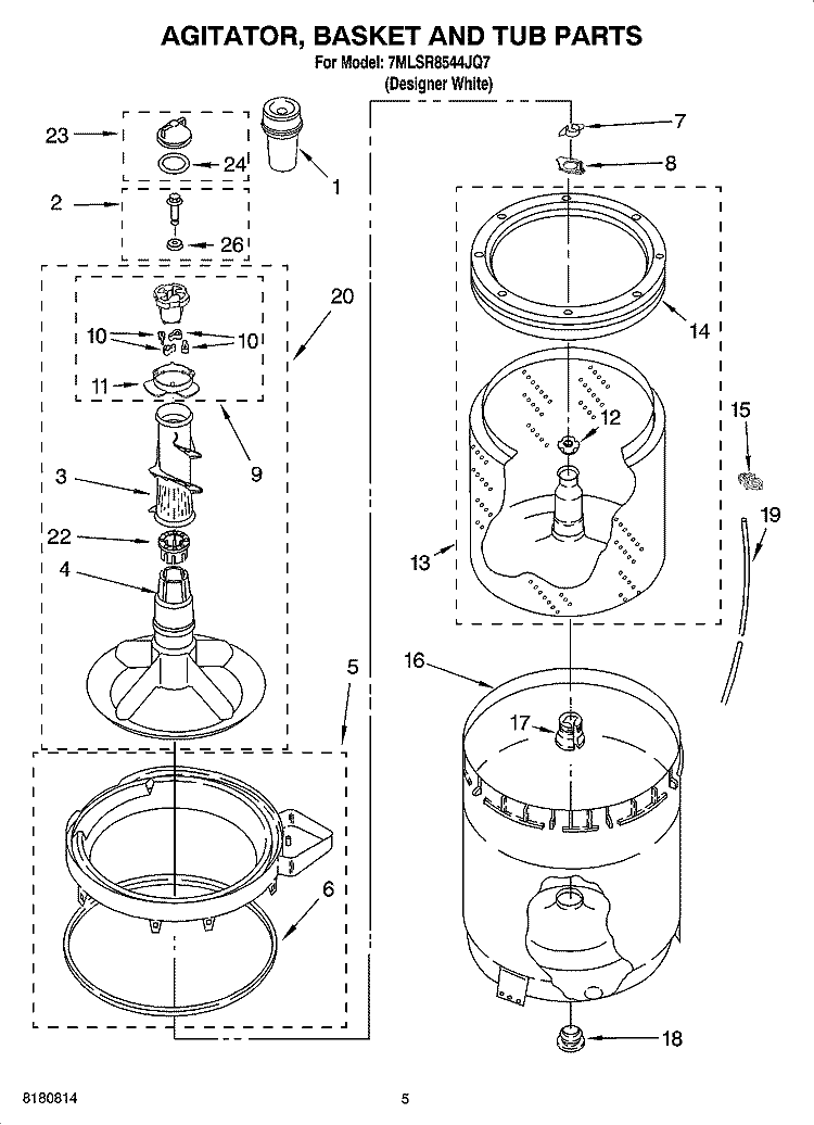 AGITATOR, BASKET AND TUB PARTS Diagram and Parts List for 7MLSR8544JQ7  Whirlpool Washer