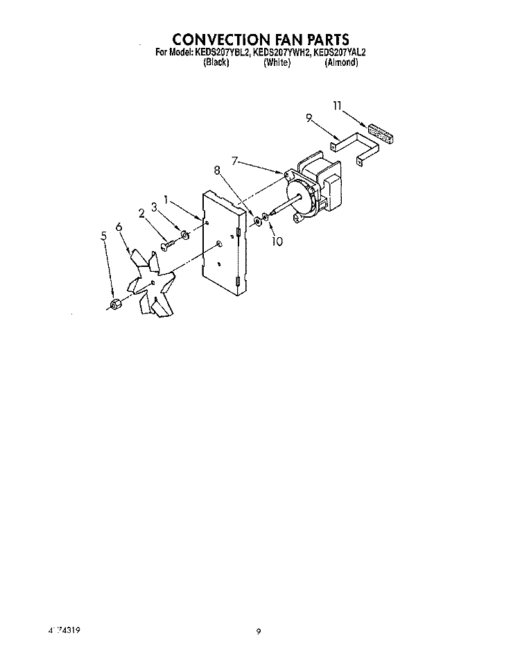 CONVECTION FAN Diagram and Parts List for KEDS207YWH2  KitchenAid Range