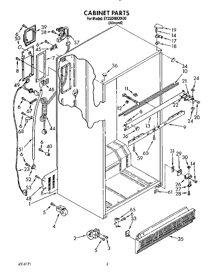 CABINET Diagram and Parts List for ET22DMXXN00  Whirlpool Refrigerator