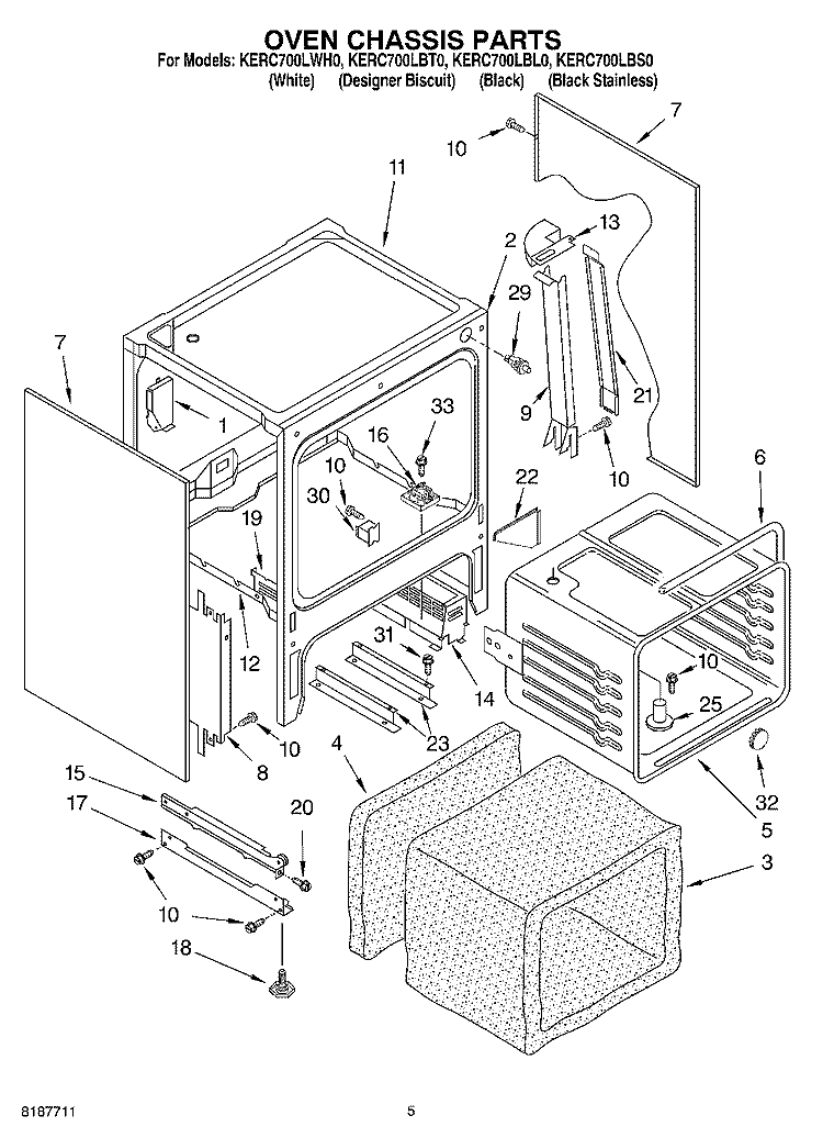 OVEN CHASSIS Diagram and Parts List for KERC700LBL0  KitchenAid Range