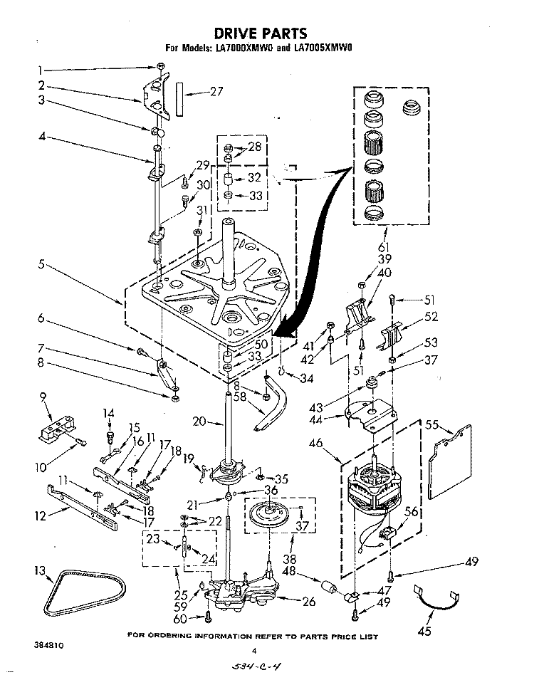 DRIVE Diagram and Parts List for LA7005XMW0  Whirlpool Washer