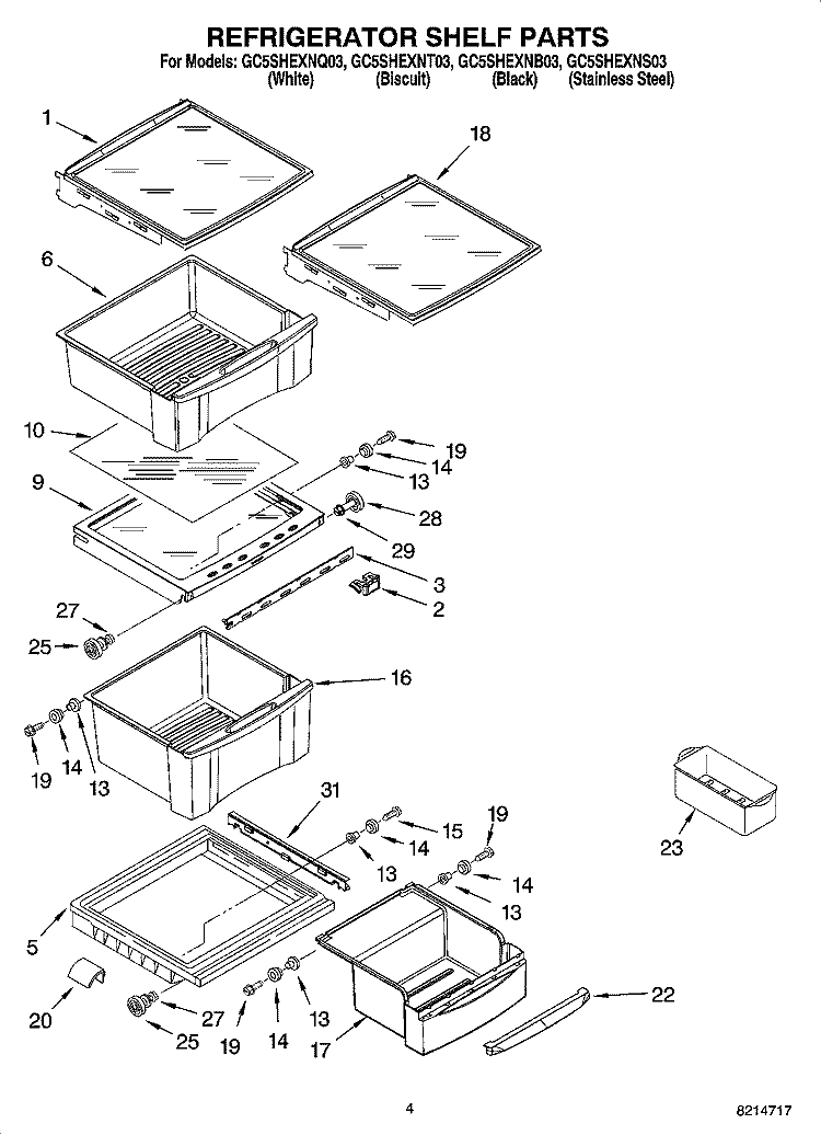 REFRIGERATOR SHELF PARTS Diagram and Parts List for GC5SHEXNB03  Whirlpool Refrigerator