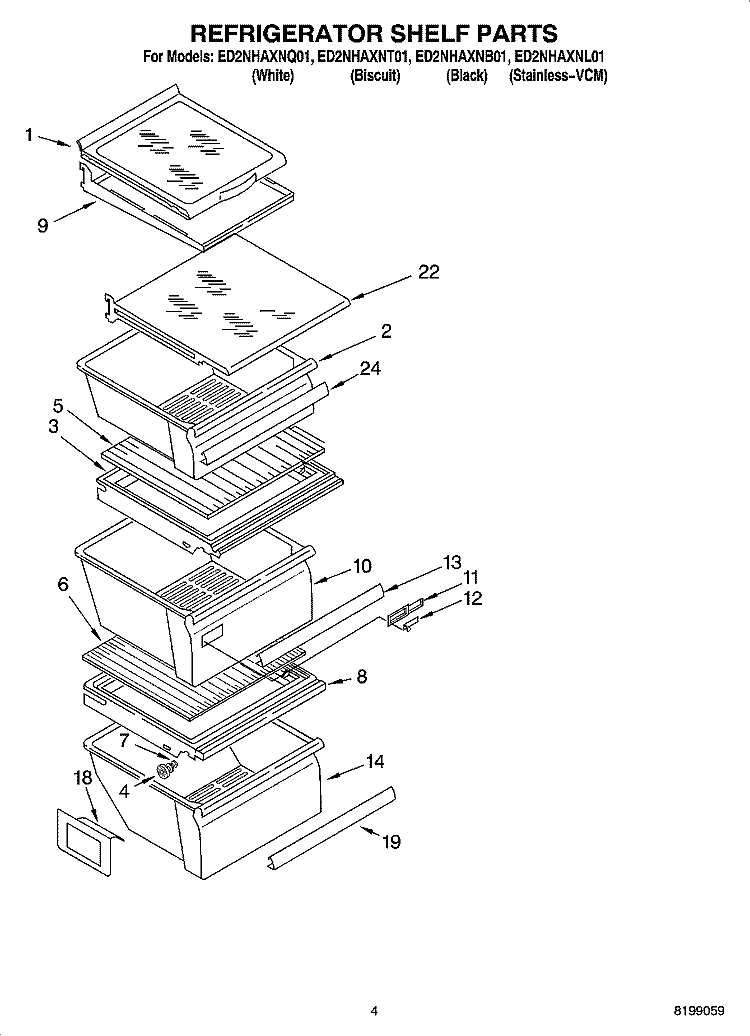 REFRIGERATOR SHELF PARTS Diagram and Parts List for ED2NHAXNT01  Whirlpool Refrigerator