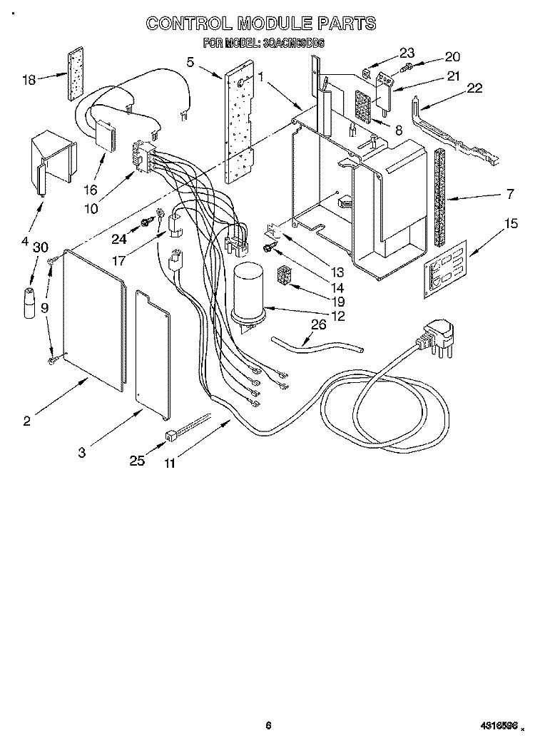 CONTROL MODULE Diagram and Parts List for 3QACM09DD3  Whirlpool Air Conditioner