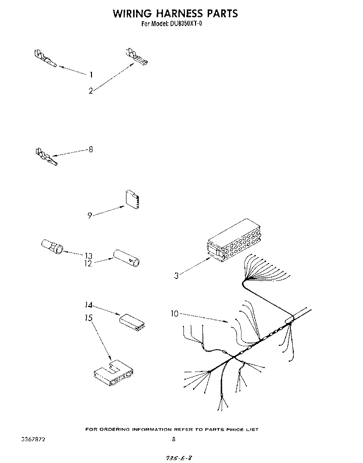 WIRING HARNESS Diagram and Parts List for DU8350XT0  Whirlpool Dishwasher