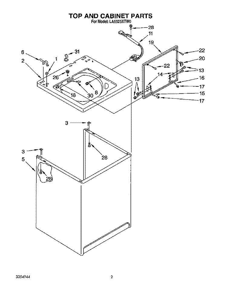 TOP AND CABINET, LIT/OPTIONAL Diagram and Parts List for LA5525XTG0  Whirlpool Washer