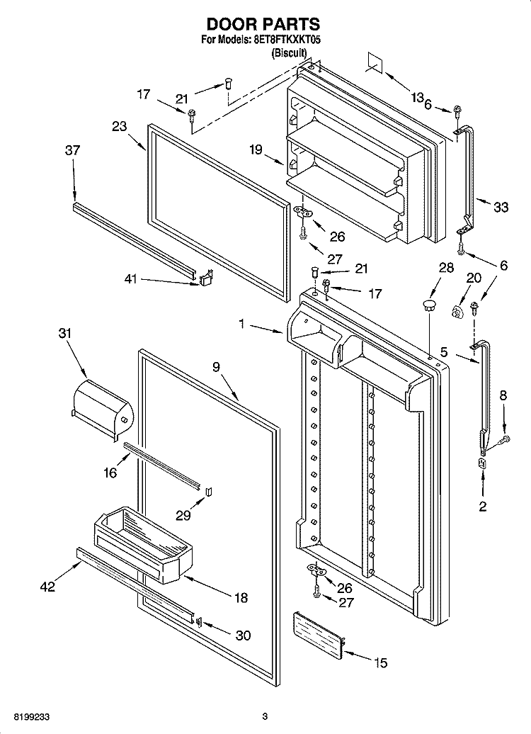 DOOR PARTS Diagram and Parts List for 8ET8FTKXKT05  Whirlpool Refrigerator