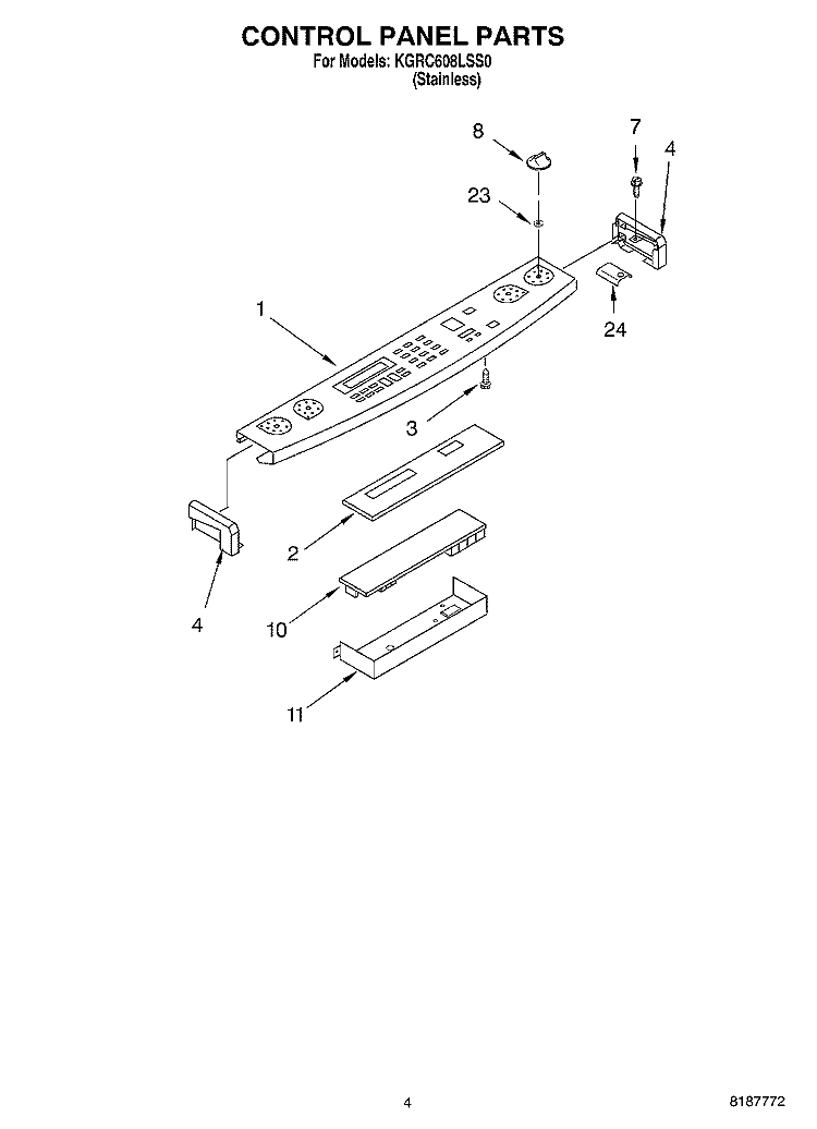 CONTROL PANEL PARTS Diagram and Parts List for KGRC608LSS0  KitchenAid Range