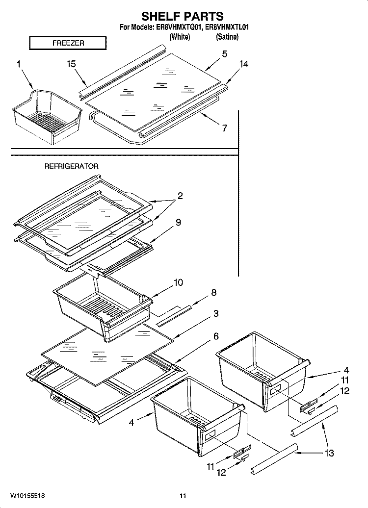 SHELF PARTS, OPTIONAL PARTS Diagram and Parts List for ER8VHMXTL01  Whirlpool Refrigerator
