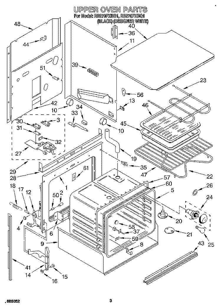 UPPER OVEN Diagram and Parts List for RB270PXBQ1  Whirlpool Wall Oven