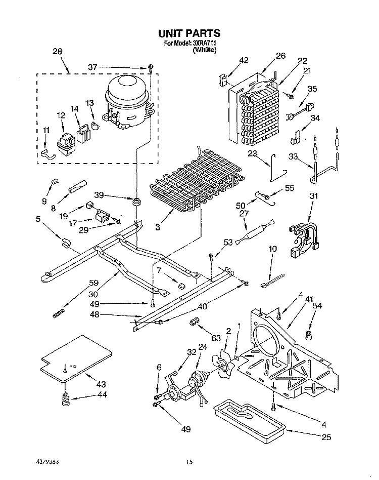 UNIT Diagram and Parts List for 3XRA711  Whirlpool Refrigerator