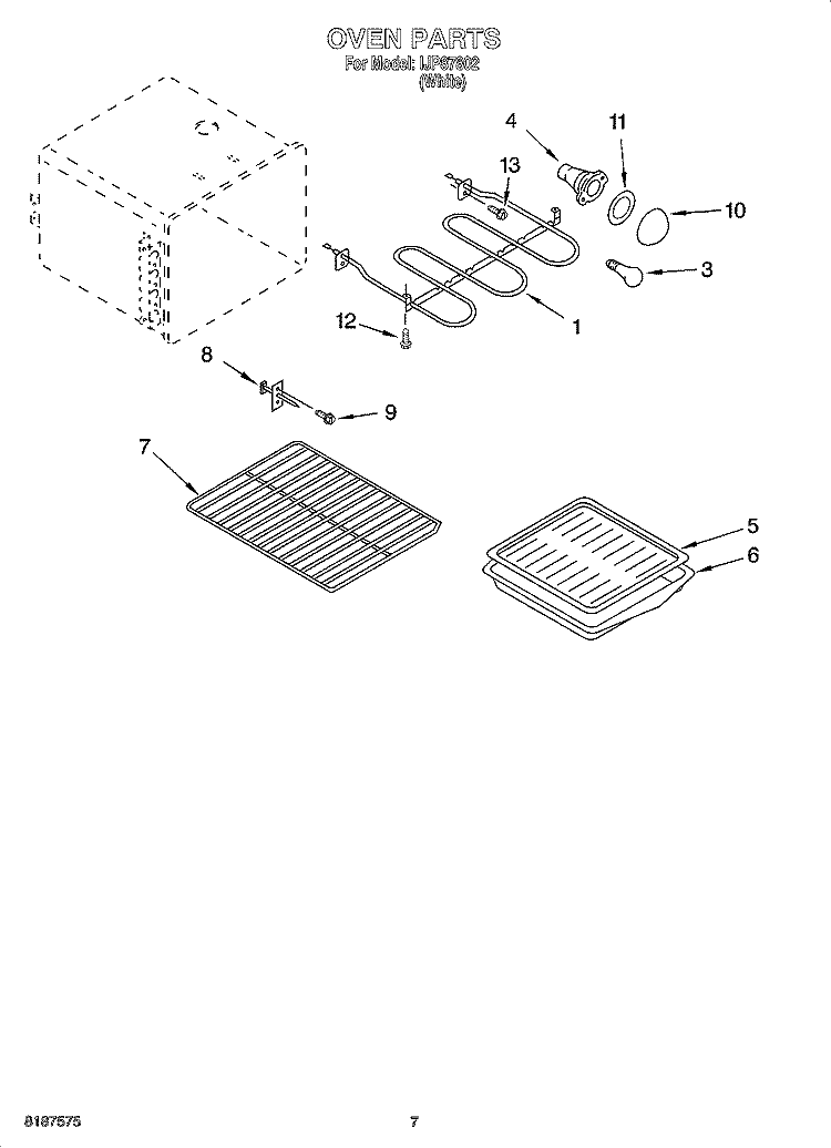 OVEN PARTS Diagram and Parts List for IJP87802  Inglis Range