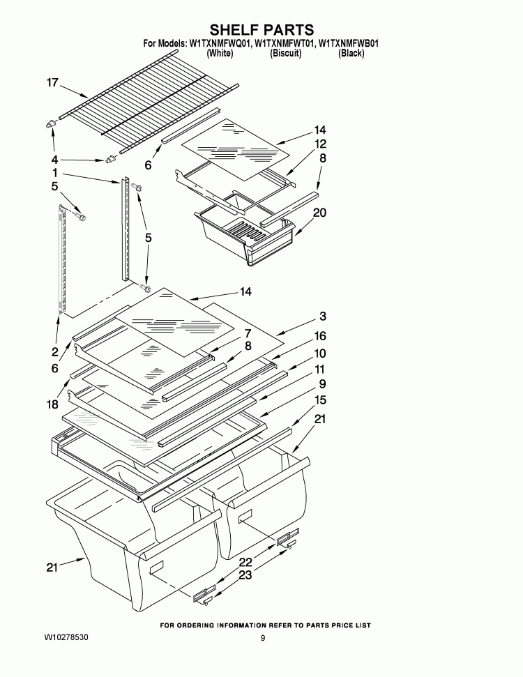 SHELF PA Diagram and Parts List for W1TXNMFWB01  Whirlpool Refrigerator